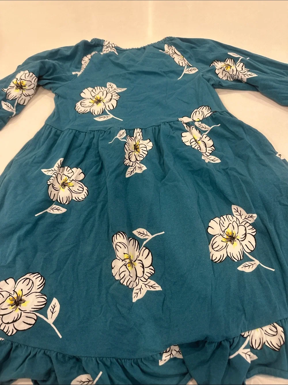 Tea Collection Teal Floral Ruffle Hem Dress